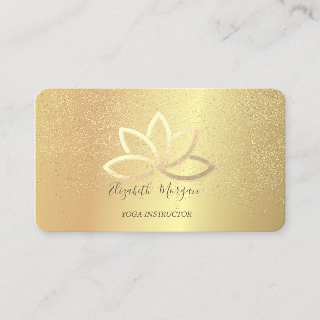 Carte De Visite Élégant Gold Lotus Gold Confetti Yoga Instructeur (Devant)