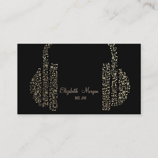 Carte De Visite Elegant Gold Music Notes Headphone DJ (Devant)