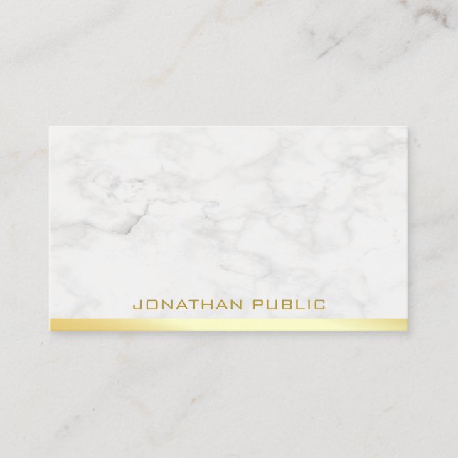 Carte De Visite Elegant Gold Nom du texte Marble Modèle moderne (Devant)