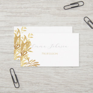 Carte De Visite Élégant Gold Olive branche Motif blanc