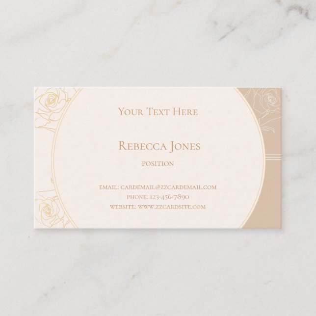 Carte De Visite Elégant Gold Outline Rose Monogramme Crème Tan (Devant)