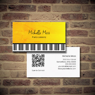 Carte De Visite Élégant Gold Piano Leçons Code QR Clavier simple