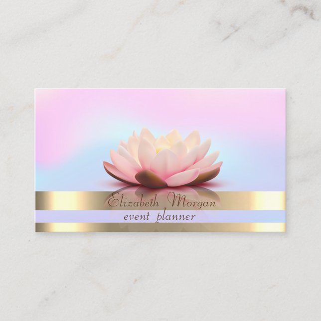 Carte De Visite Élégant Gold Stripes Holographique Lotus (Devant)