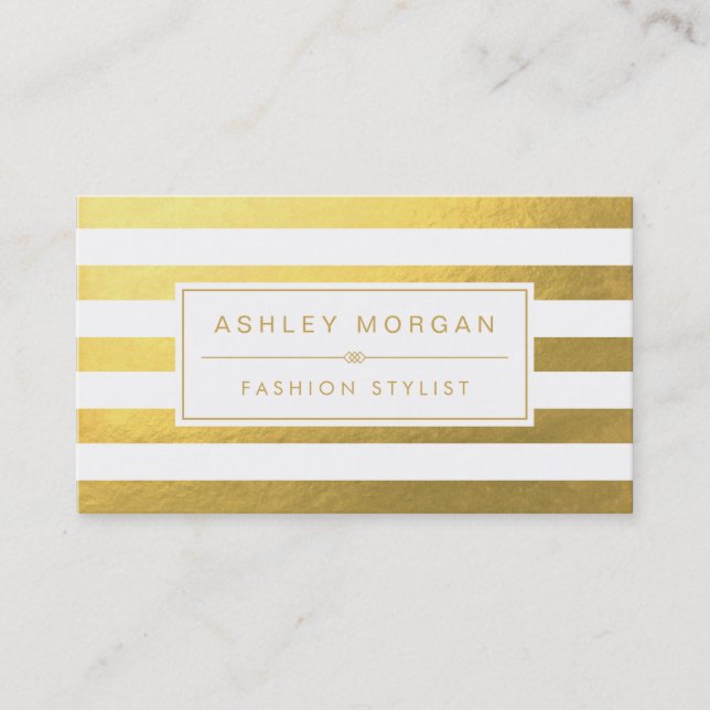 Carte De Visite Elégant Gold White Stripes - Chic et élégant (Devant)