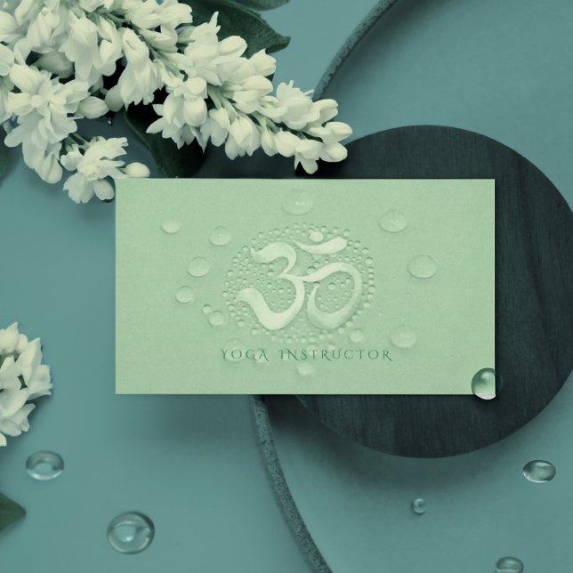 Carte De Visite Elégant gouttes d'eau avec OM Symbole YOGA instruc (Créateur téléchargé)