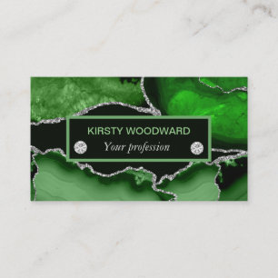 Carte De Visite Elegant Green and Silver Faux Glitter Agate