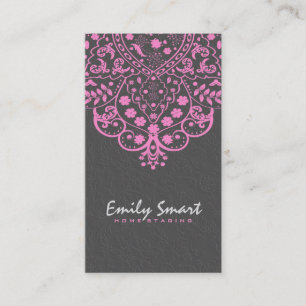 Carte De Visite Élégant gris Damas rose Vintage dentelle
