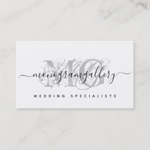 Carte De Visite Élégant Gris Luxe Glam Script Monogramme