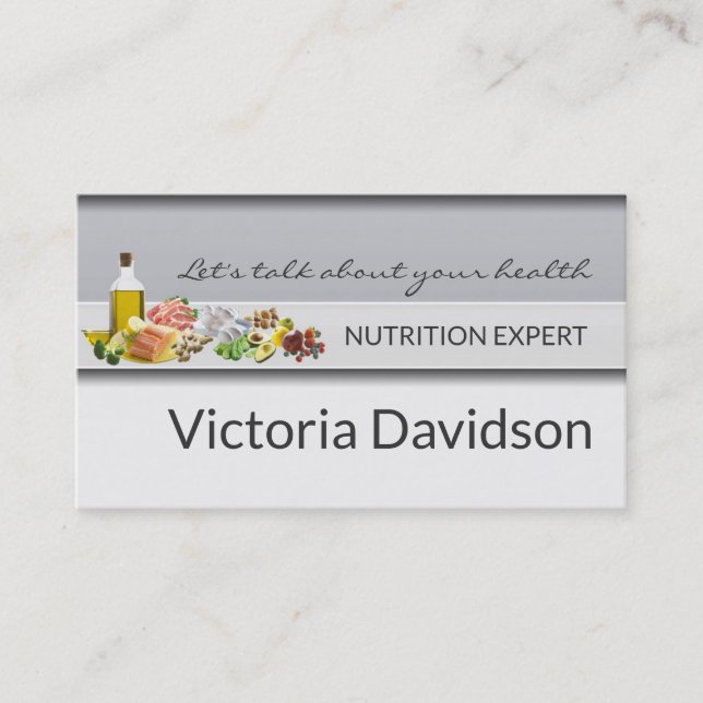 Carte De Visite Élégant Gris simple Vie saine/Carte nutritionniste (Devant)