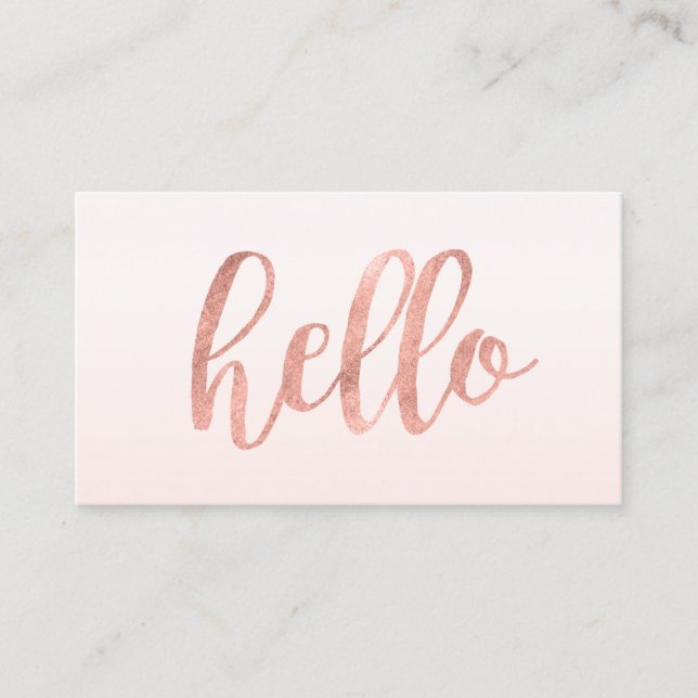 Carte De Visite Élégant Hello Rose Gold Typographie Professionnel (Devant)