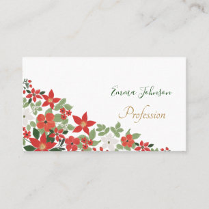 Carte De Visite Elégant hiver Rouge blanc Floral peinture