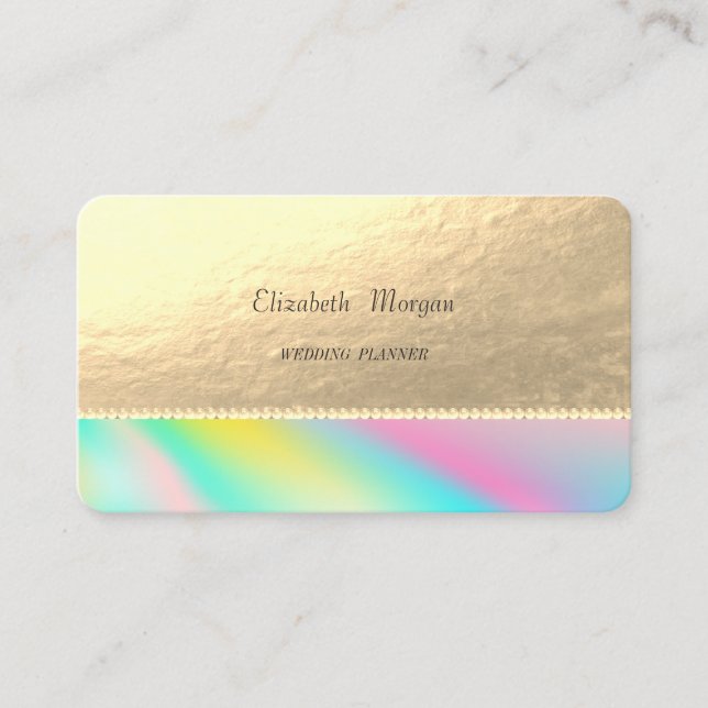 Carte De Visite Elégant Holographique Faux Gold, Perles (Devant)