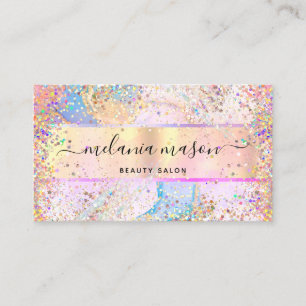 Carte De Visite Elégant Holographique Pastel Confetti Parties scin