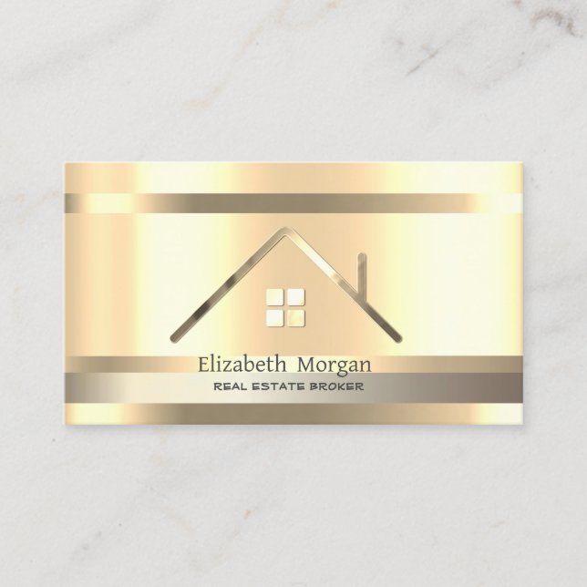 Carte De Visite Élégant Immobilier Or Striped House Toof Or (Devant)