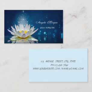 Carte De Visite Élégant instructeur de Yoga bleu lotus blanc