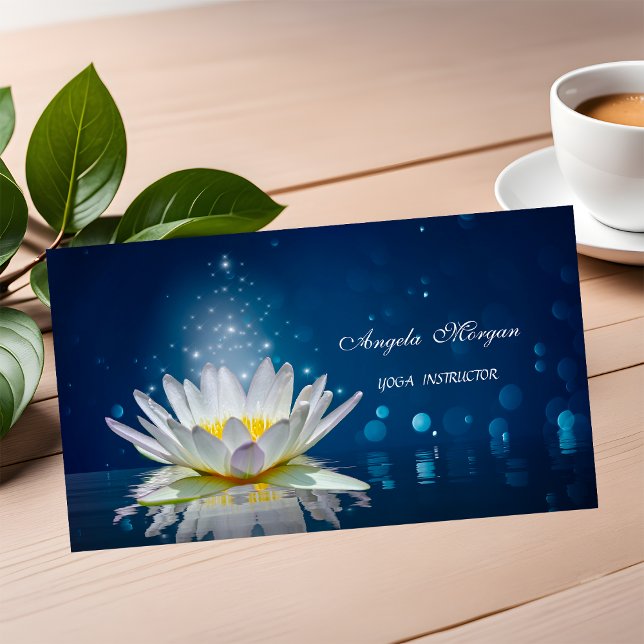 Carte De Visite Élégant instructeur de Yoga bleu lotus blanc (Créateur téléchargé)