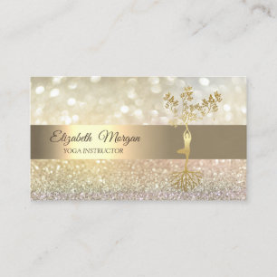 Carte De Visite Élégant instructeur de yoga Bokeh Gold Tree