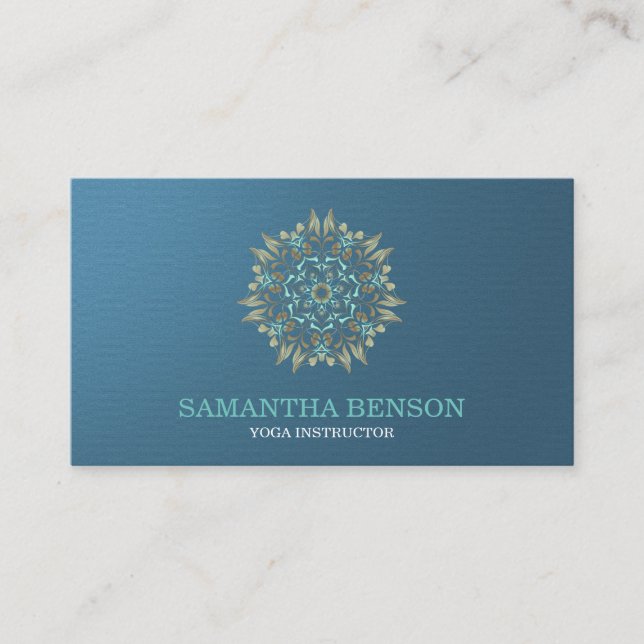 Carte De Visite Élégant instructeur de Yoga Lotus Bleu & Or (Devant)