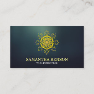 Carte De Visite Élégant instructeur de Yoga Lotus Bleu & Or