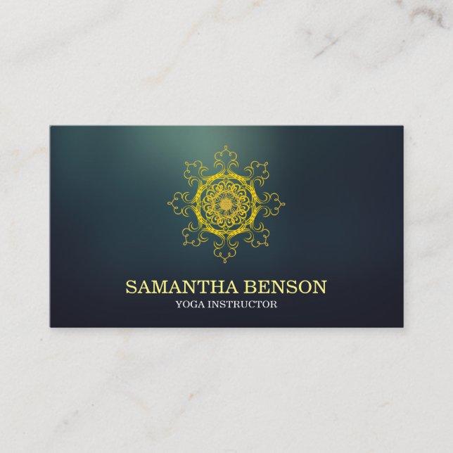Carte De Visite Élégant instructeur de Yoga Lotus Bleu & Or (Devant)