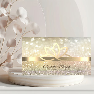Carte De Visite Élégant instructeur de Yoga Lotus Gold Bokeh