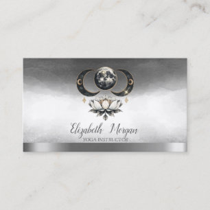 Carte De Visite Élégant instructeur de Yoga Lotus Moon Argent
