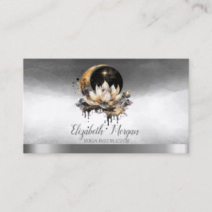 Carte De Visite Élégant instructeur de Yoga Lotus Moon Sun Silver