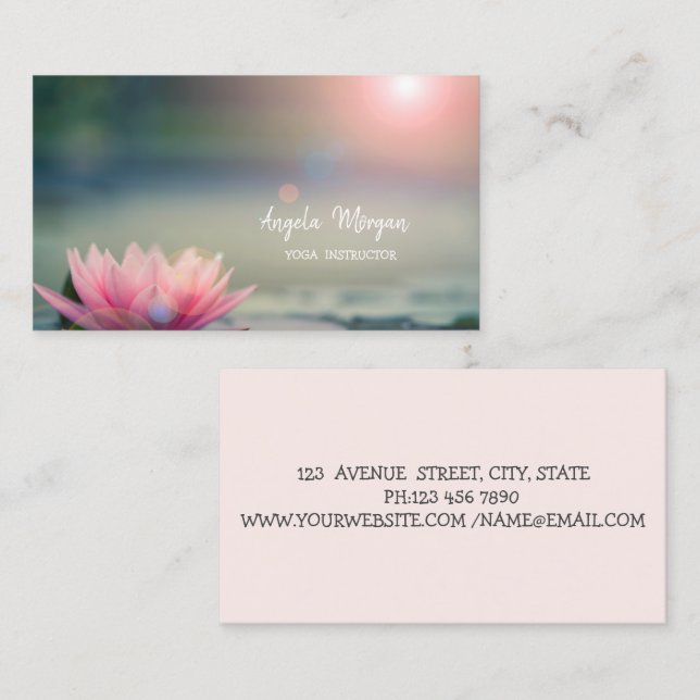 Carte De Visite Élégant instructeur de Yoga Lotus Rose (Devant / Derrière)