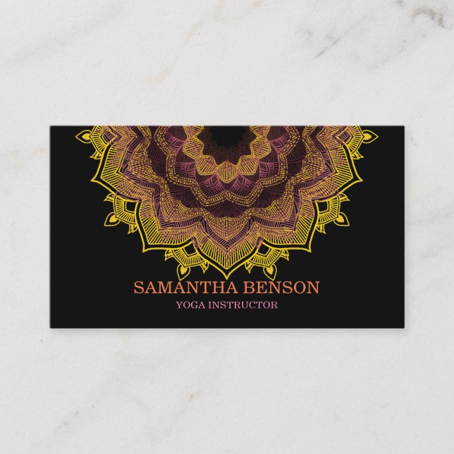 Carte De Visite Élégant instructeur de Yoga Mandala Lotus (Devant)