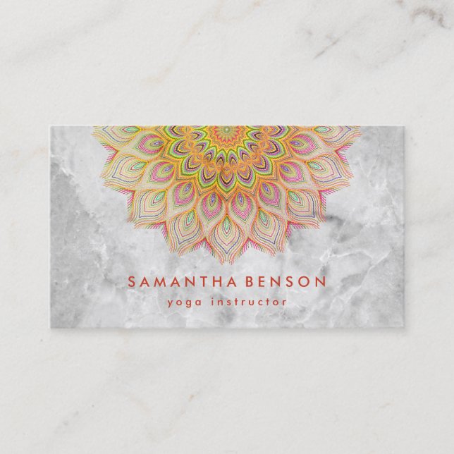 Carte De Visite Élégant instructeur de Yoga Marbre blanc à fleurs  (Devant)