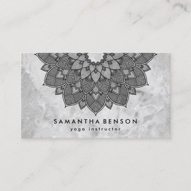 Carte De Visite Élégant instructeur de Yoga Marbre blanc à fleurs  (Devant)