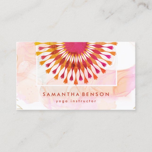 Carte De Visite Élégant instructeur de Yoga Marbre blanc à fleurs  (Devant)
