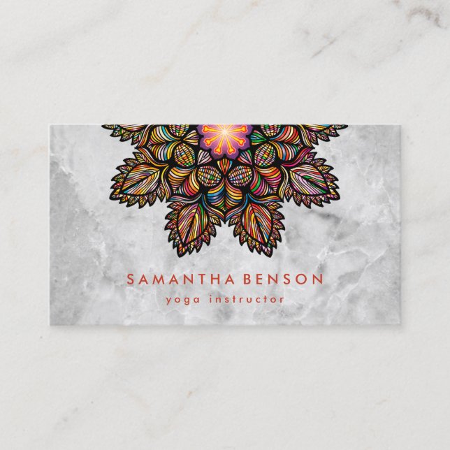 Carte De Visite Élégant instructeur de Yoga Marbre blanc à fleurs  (Devant)