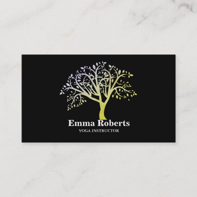Carte De Visite Élégant instructeur de Yoga Rose Gold Tree (Devant)