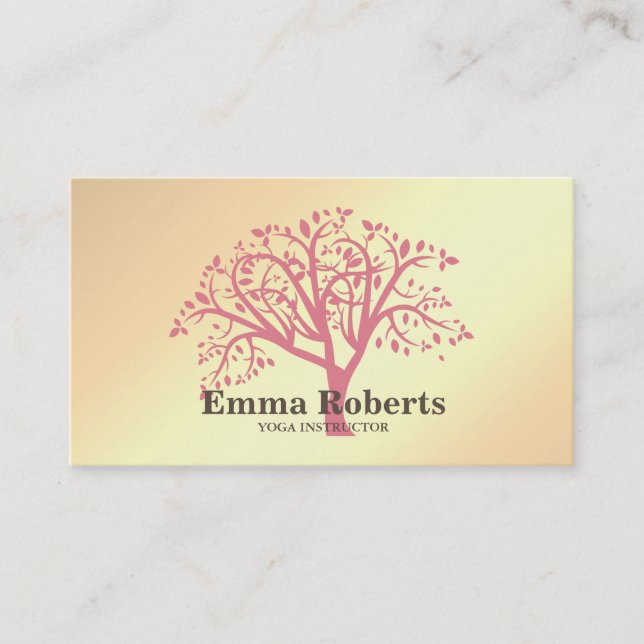 Carte De Visite Élégant instructeur de Yoga Rose Gold Tree (Devant)