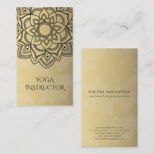 Carte De Visite Élégant instructeur YOGA Black Gold Floral Mandala