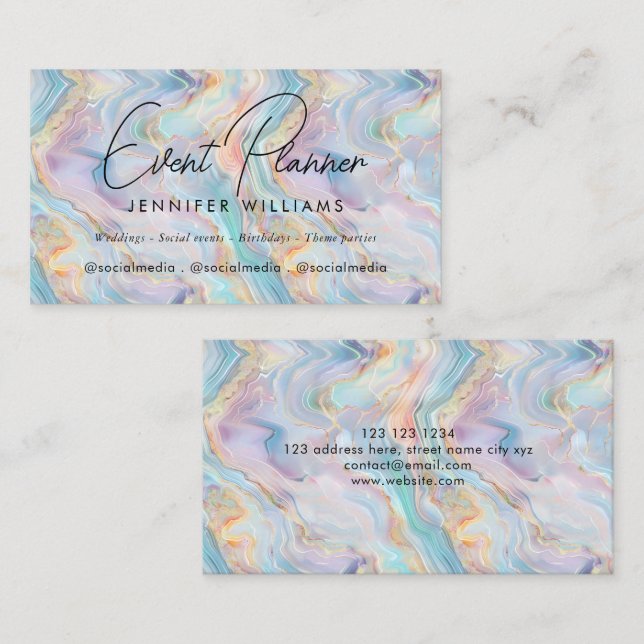 Carte De Visite Elegant Iridescent Holographic Agate Marble (Devant / Derrière)