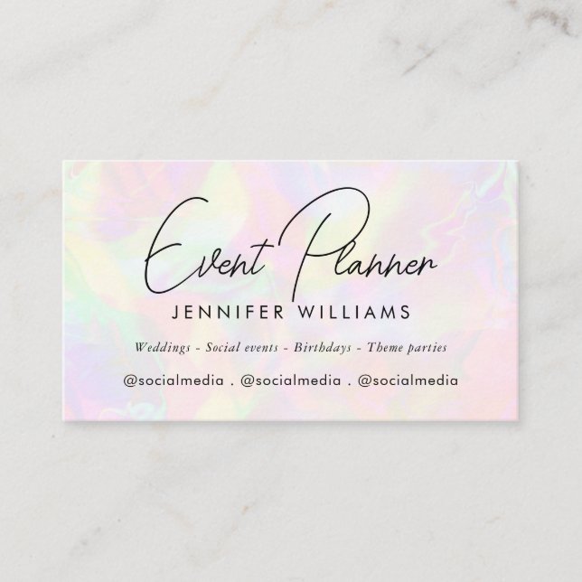 Carte De Visite Elégant Iridescente Holographic Event Planner (Devant)