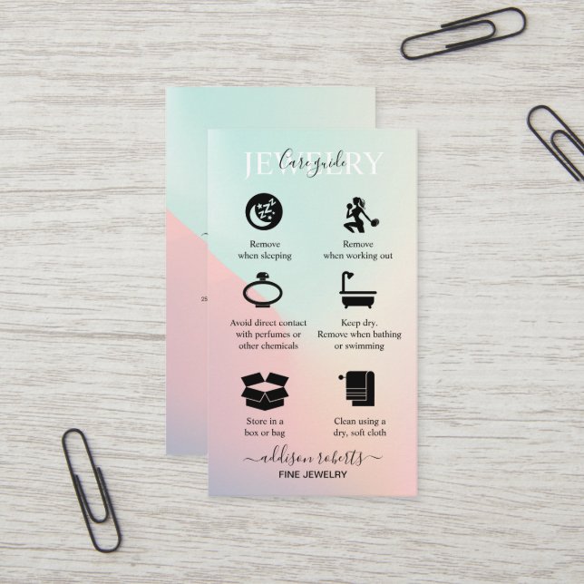 Carte De Visite Elégant Iridescente Holographique Bijoux soins Bu (Devant/Arrière en situation)