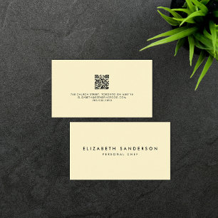 Carte De Visite Élégant jaune pâle Luxe minimal QR CODE