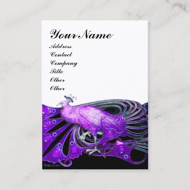 Carte De Visite ÉLÉGANT JEWEL PURPLE PEACOCK Blanc (Devant)