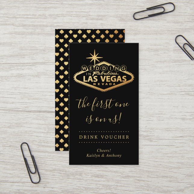 Carte De Visite Elégant Las Vegas Destination Mariage Boire billet (Devant/Arrière en situation)