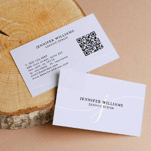 Carte De Visite Élégant Lavande Lavande Script Monogramme QR Code