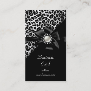 Carte De Visite Élégant Leopard Black Silver Diamond Image