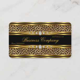 Carte De Visite Élégant Léopard Or Noir Faux Diamant