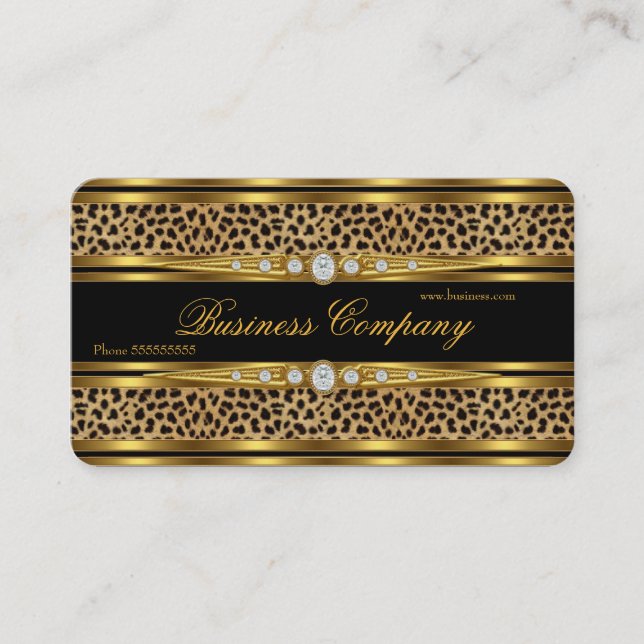 Carte De Visite Élégant Léopard Or Noir Faux Diamant (Devant)