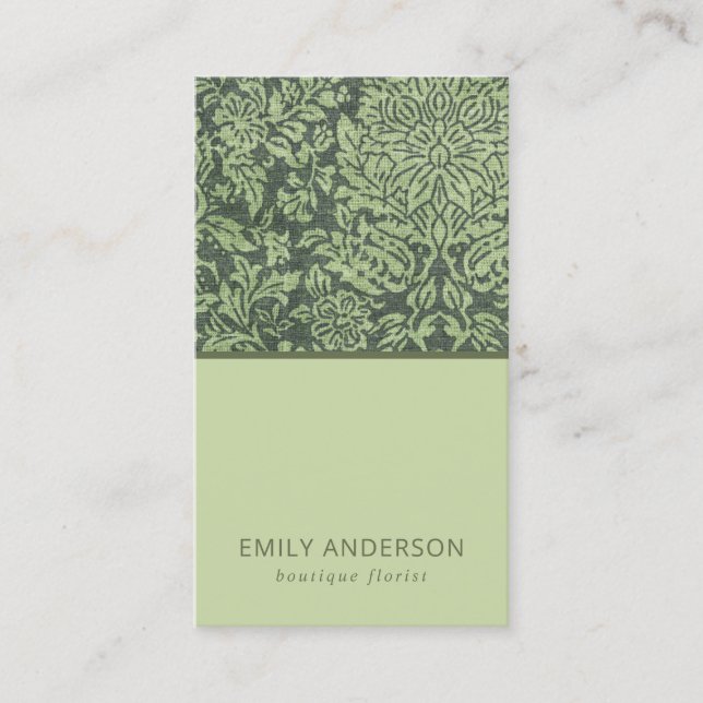 CARTE DE VISITE ÉLÉGANT LIME VERT BLACK DAMASK MODÈLE FLORAL (Devant)