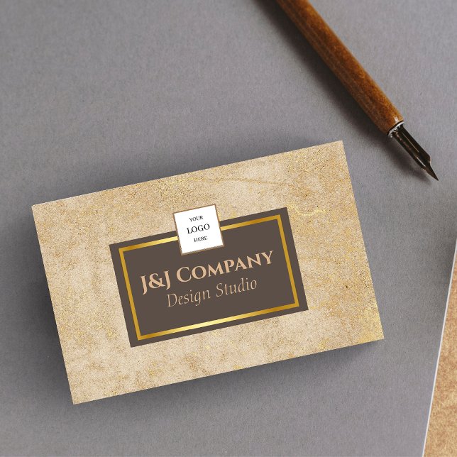 Carte De Visite Élégant logo Brown de trame de texture or (Créateur téléchargé)