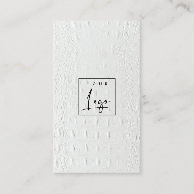 Carte De Visite Élégant logo classique ivoire blanc cuir texture (Devant)