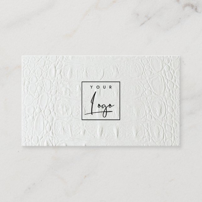 Carte De Visite Élégant logo classique ivoire blanc cuir texture (Devant)